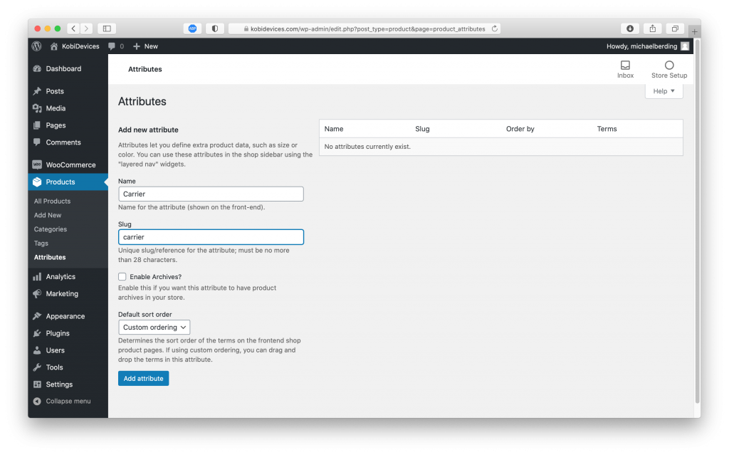 Product attributes