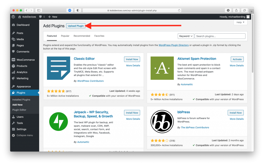 Upload Plugin button