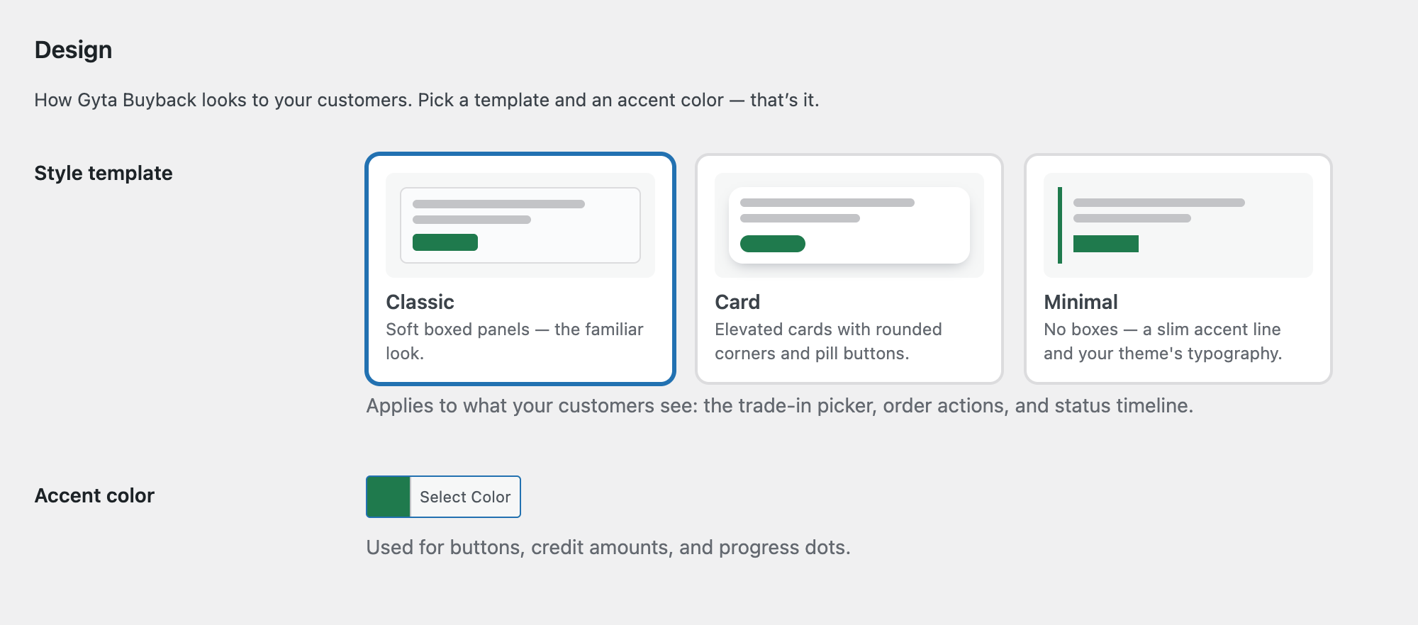 The Design tab with style template and accent color controls