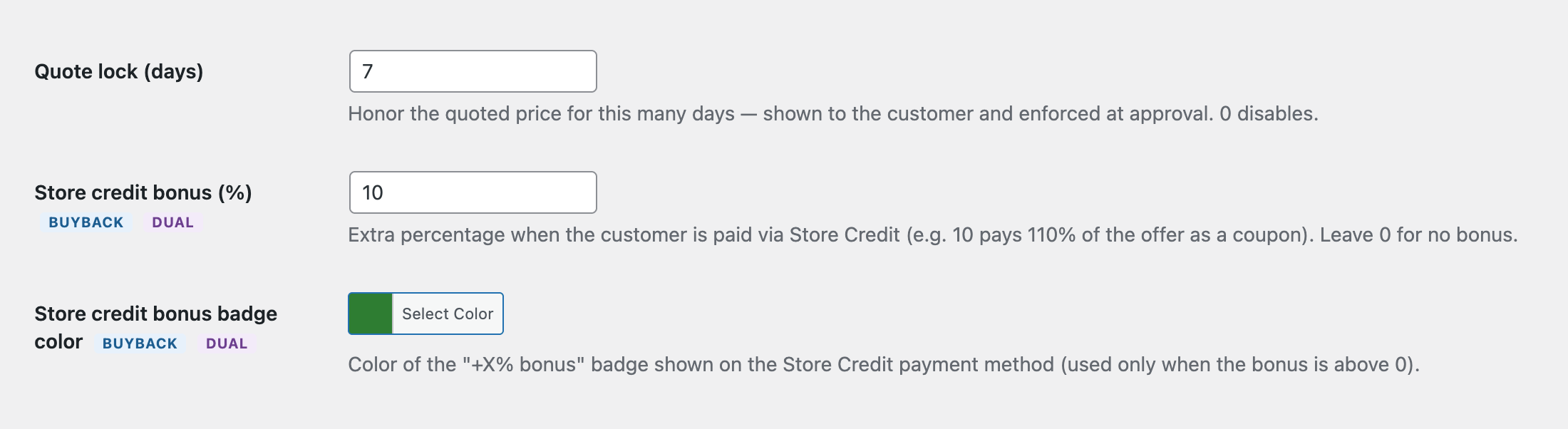 Quote expiry setting controlling how many days an offer stays locked