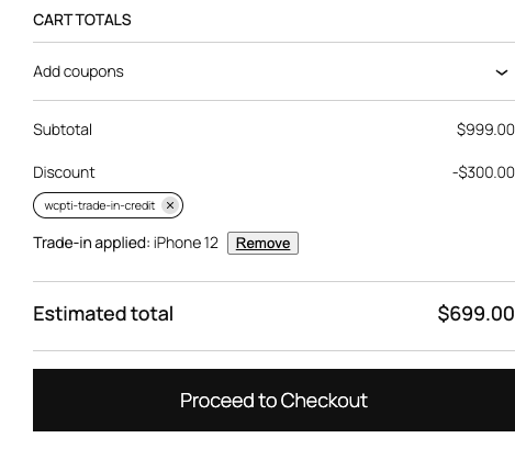 Trade-in credit applied, paying the difference