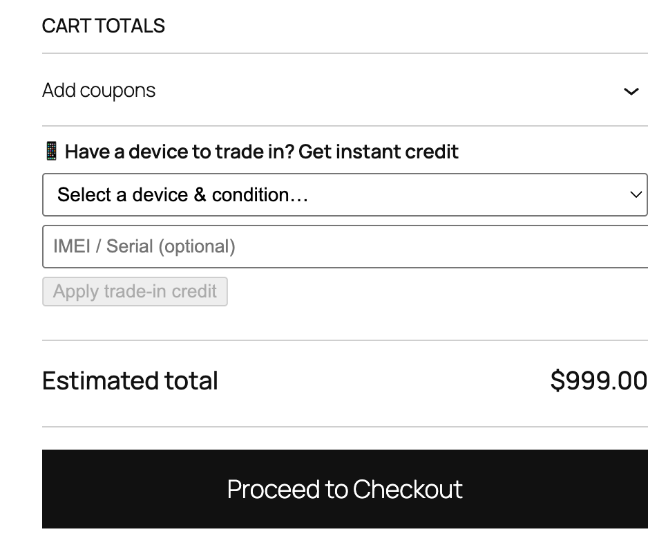 Trade-in selector in the cart